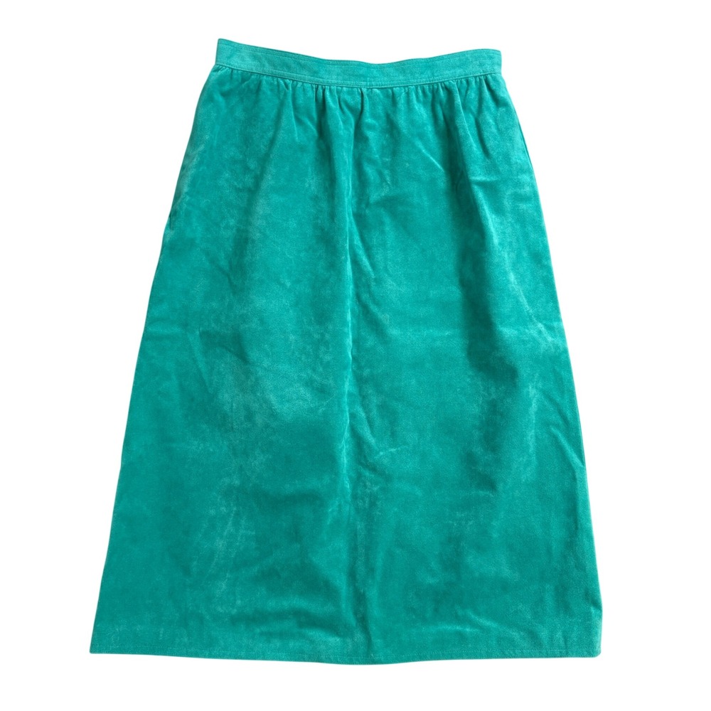 Vintage Ultrasuede Teal Green Midi Skirt High Waist A-Line 27" Waist Small